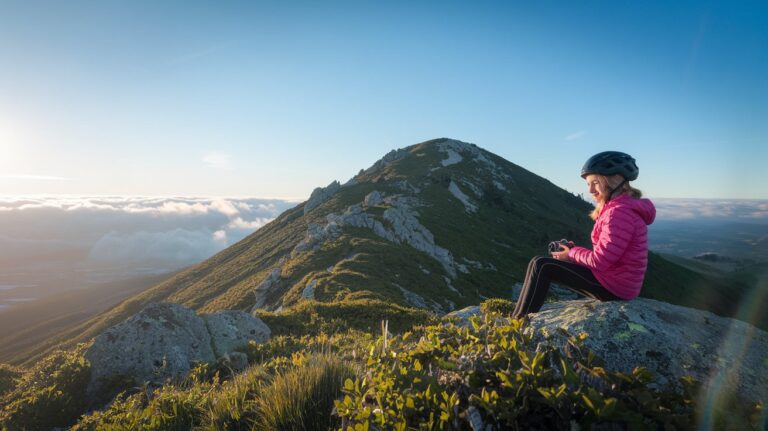 a-photo-of-a-girl-sitting-on-the-top-of-mountain